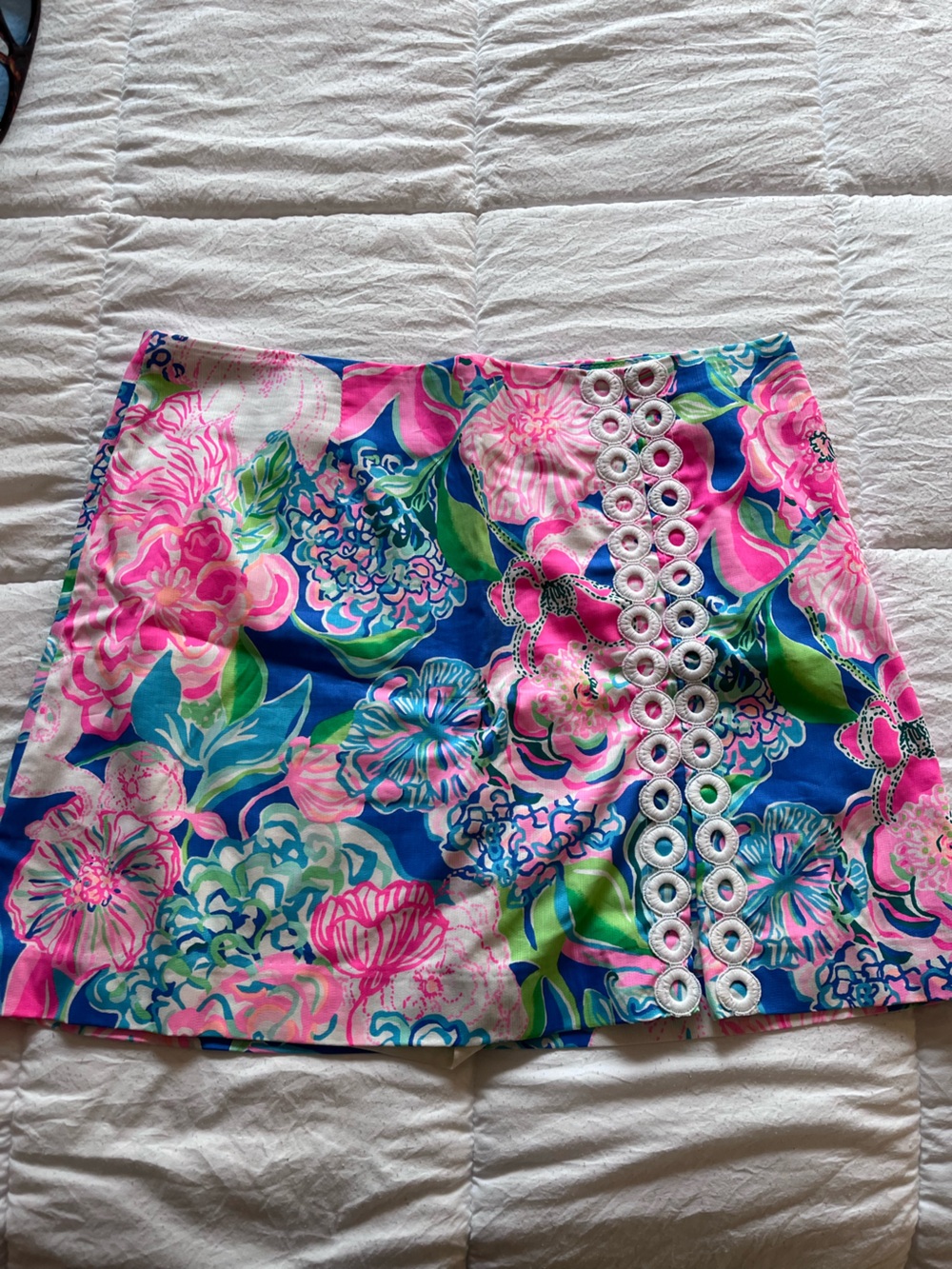 Lilly Pulitzer Blue Pink Green Floral Eyelet Skirt